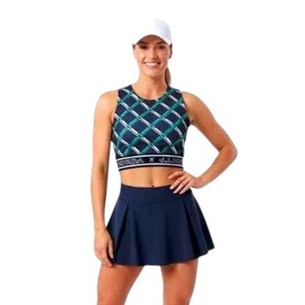 J.Lindeberg x Nelly Korda Womens NK Sport Top Navy Green Geometric Crop Tank M